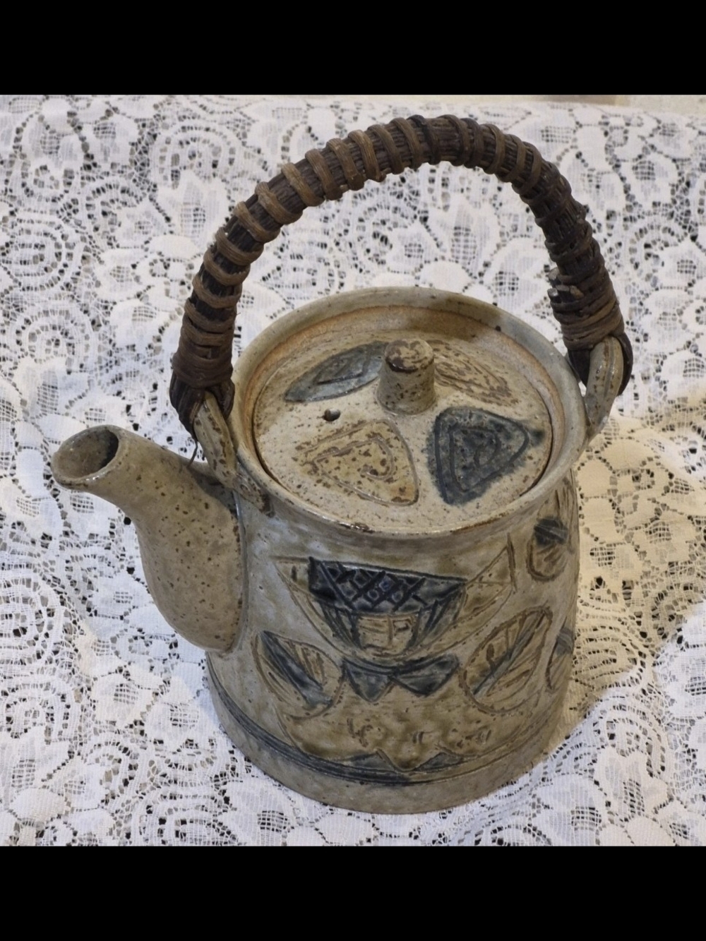 Hand-crafted OMC Japan Stoneware Teapot - MCM Tea Pot with Rattan Handle